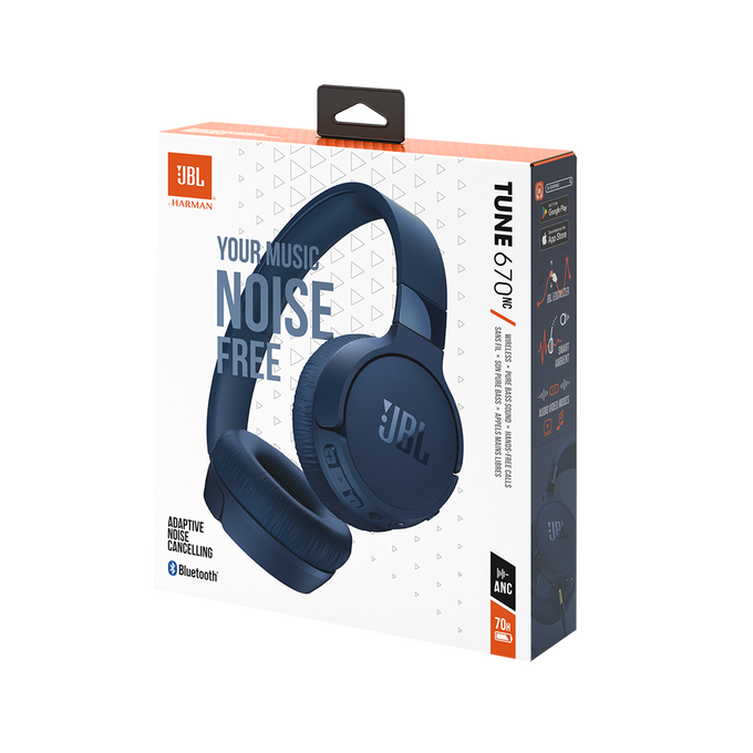 JBL Tune 670NC - Blue - Adaptive Noise Cancelling Wireless On-Ear Headphones - Detailshot 10 image number null